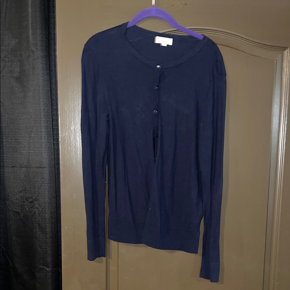 Loft Navy Blue Cardigan Sweater with side slits